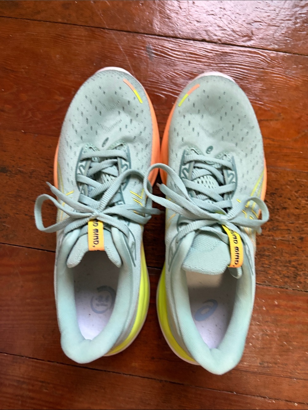 Mint Green ASIC FF blast Sneakers with Yellow 'SOUND MIND' Accent